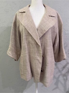 Zara Basic Beige Textured Linen-blend Jacket